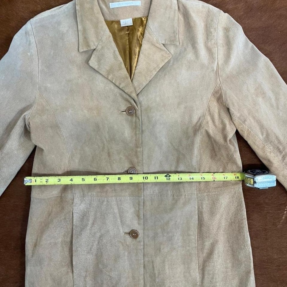 Vintage Y2K Côte Femme Tan Suede Button-Up Midi Coat Minimalist 90s 2000s – S-8 - Picture 5 of 6